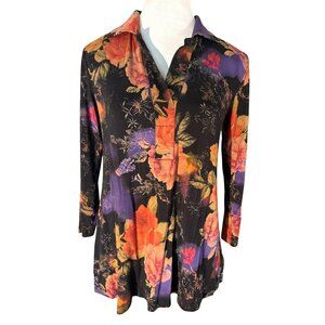 Johnny Was Bossa Nova Swing Polo Floral 3/4 Sleeve Top Size XS